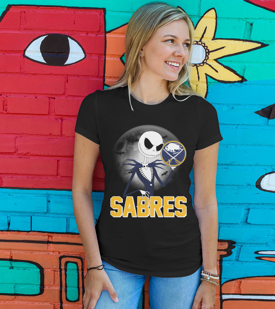 Sabres Jack Skellington Halloween Buffalo Moon Scene T-Shirt