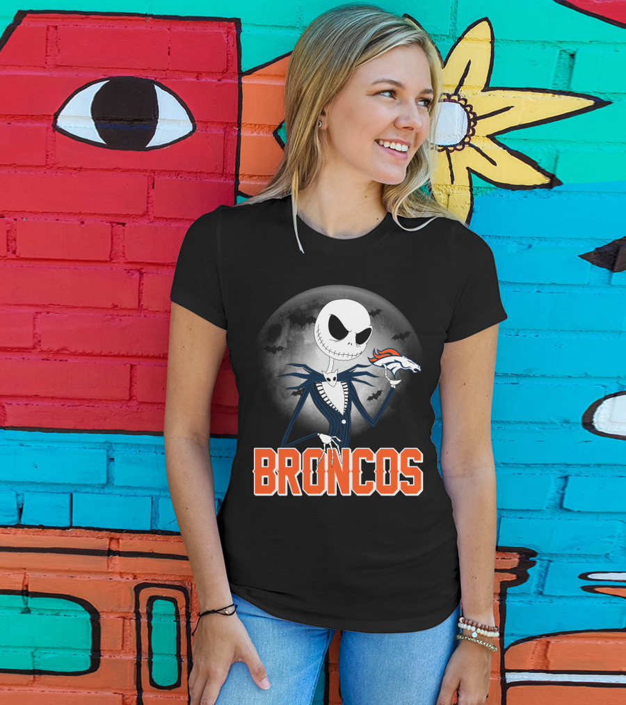 Jack Skellington Broncos Halloween Mashup Denver Broncos Sports Fan T-Shirt