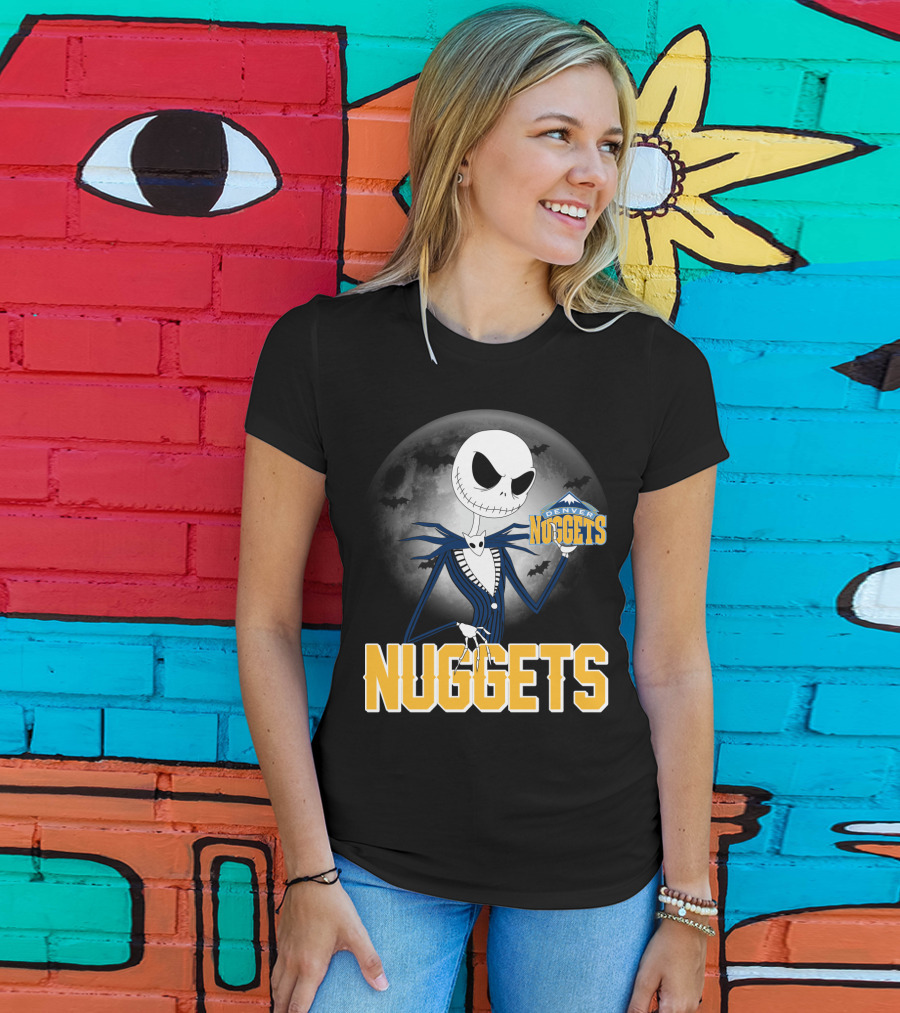 Jack Skellington Denver Nuggets Halloween Moon Bats T-Shirt