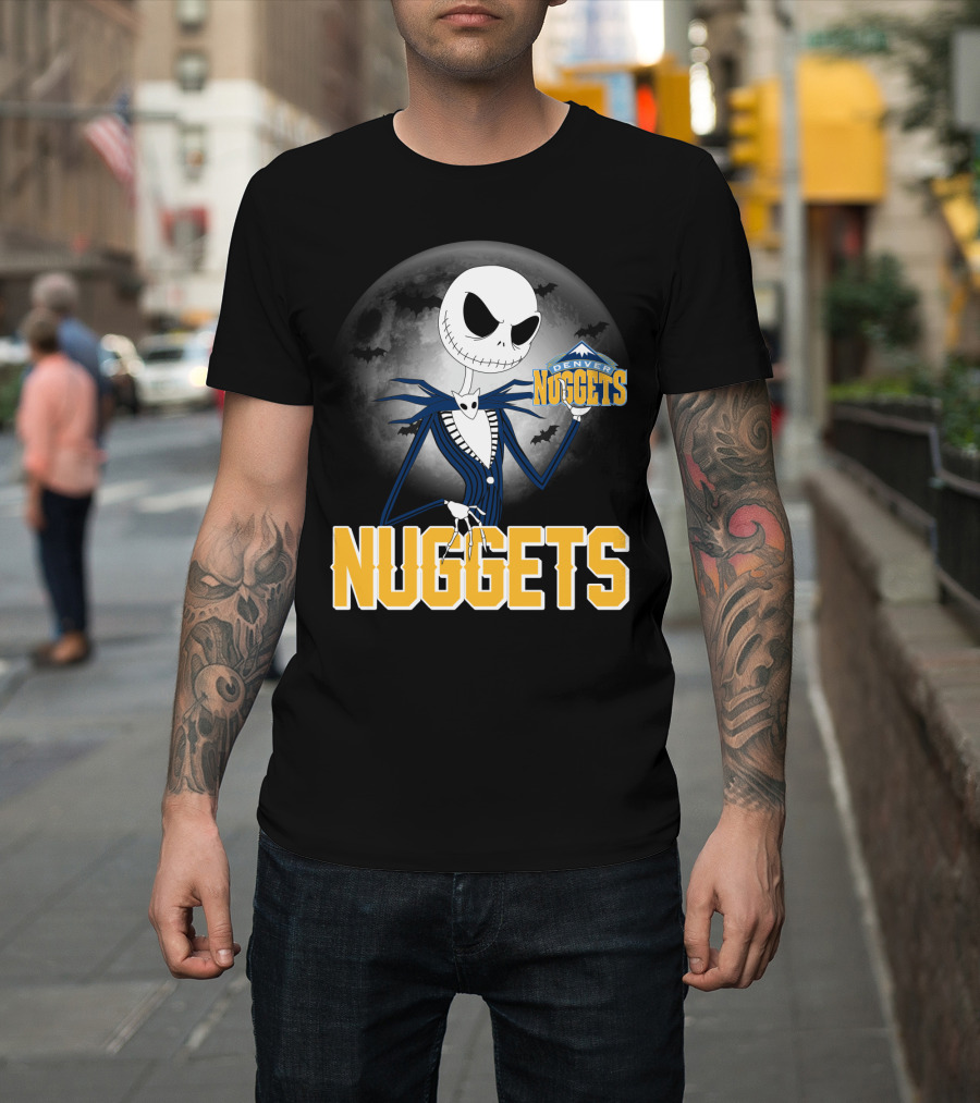 Jack Skellington Denver Nuggets Halloween Moon Bats T-Shirt