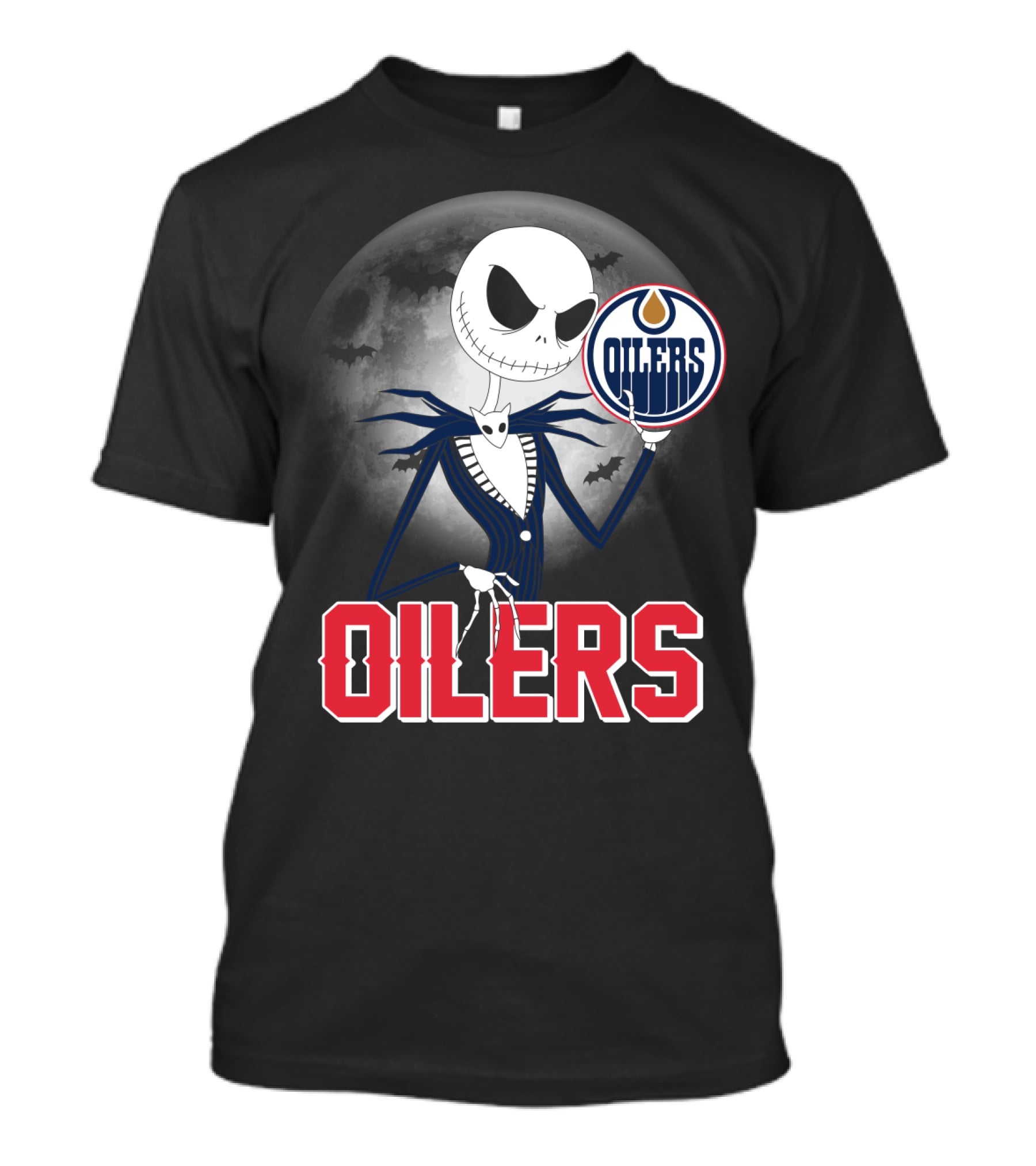 Jack Skellington Edmonton Oilers Halloween Moon Background T-Shirt