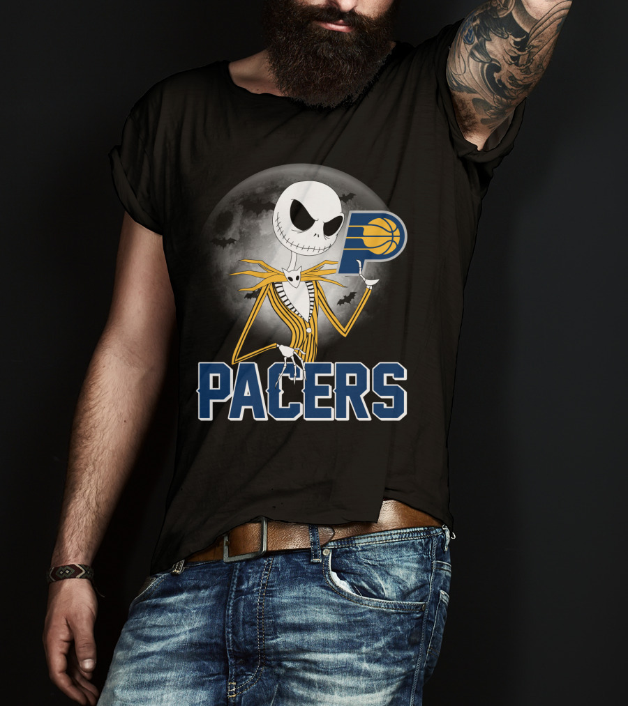 Jack Skellington Halloween Indiana Pacers Basketball Moon Bats T-Shirt