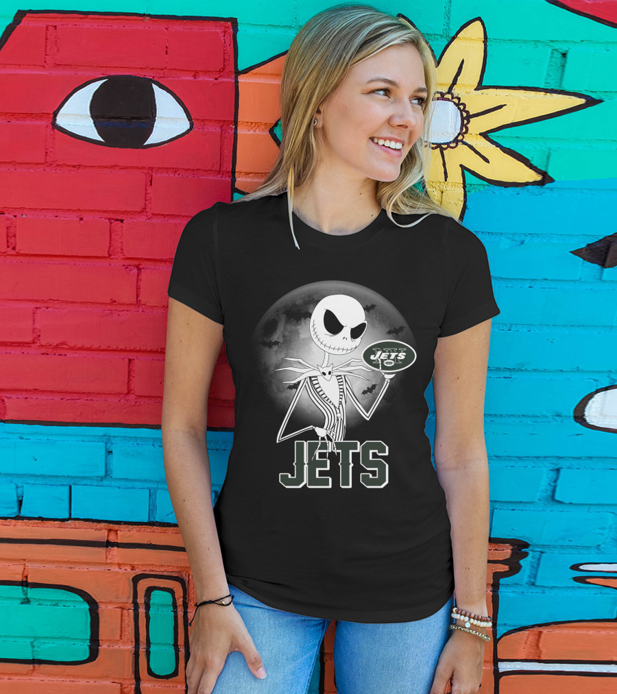 Jack Skellington Halloween New York Jets Moonlit T-Shirt