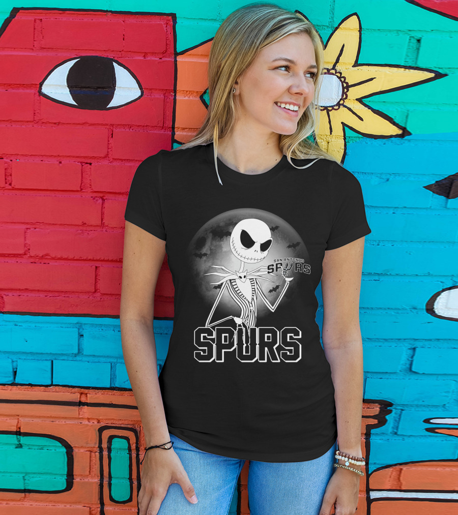 Jack Skellington San Antonio Spurs Halloween Moon Bats T-Shirt