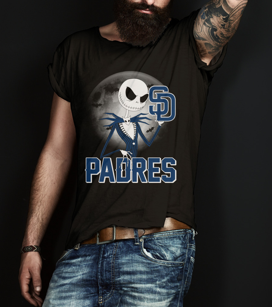 Jack Skellington San Diego Padres Halloween Moon Background T-Shirt