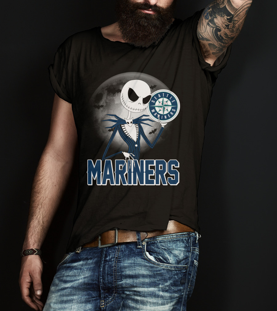 Seattle Mariners Jack Skellington Halloween Moon T-Shirt