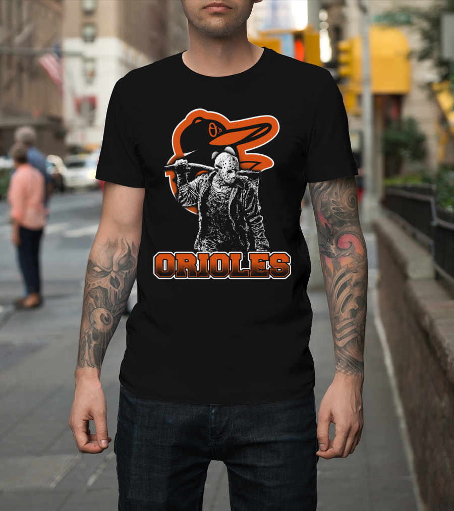 Baltimore Orioles Jason Voorhees Crossover with Iconic Orioles Bird T-Shirt