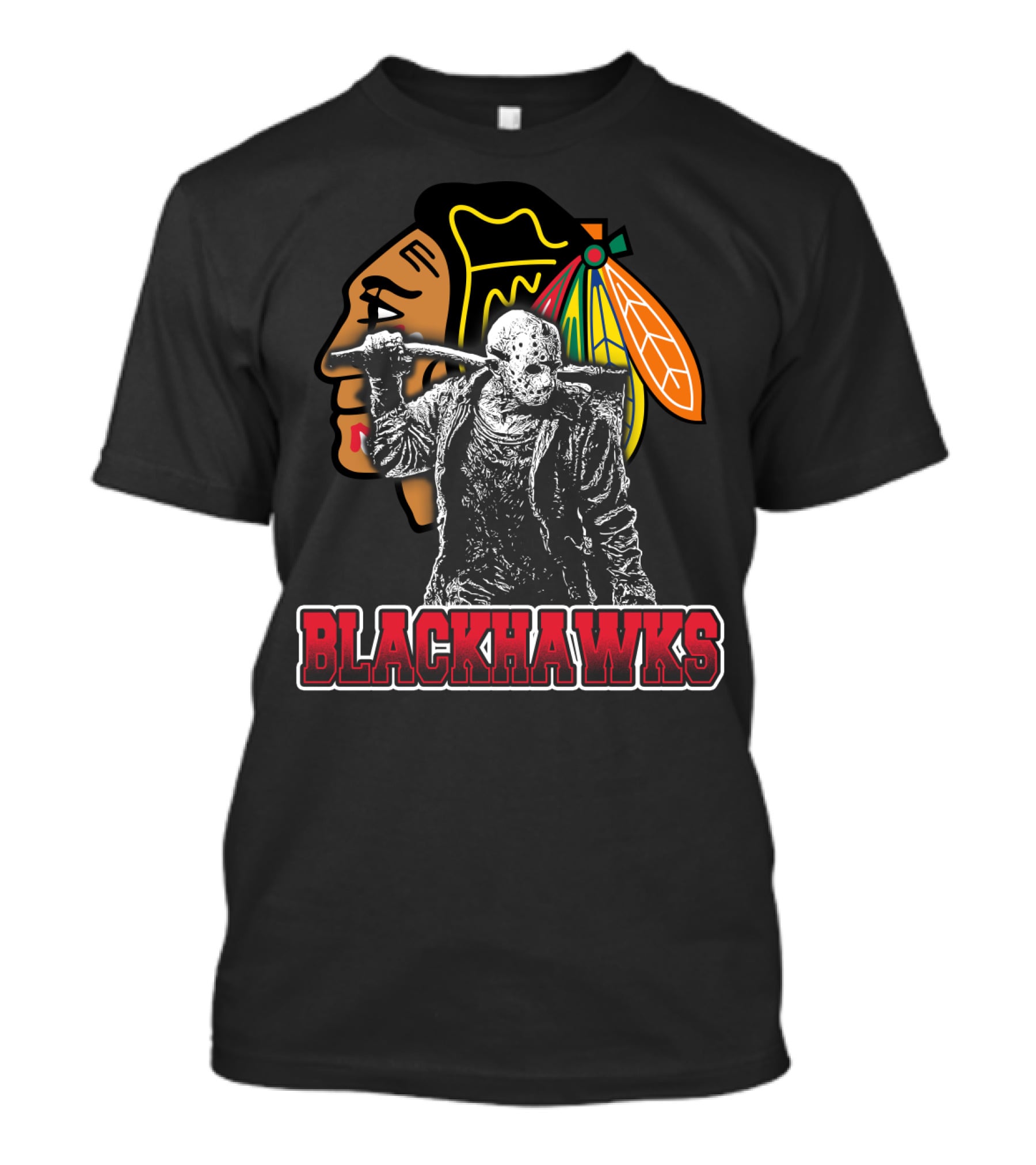 Jason Voorhees With Hockey Mask And Chicago Blackhawks T-Shirt