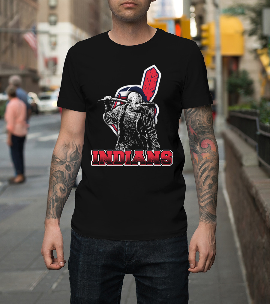 Jason Voorhees With Indians Logo And Cleaver T-Shirt