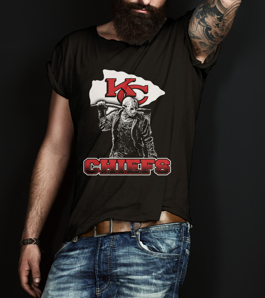 Jason Voorhees With Kansas City Chiefs Logo Chiefs Fans T-Shirt