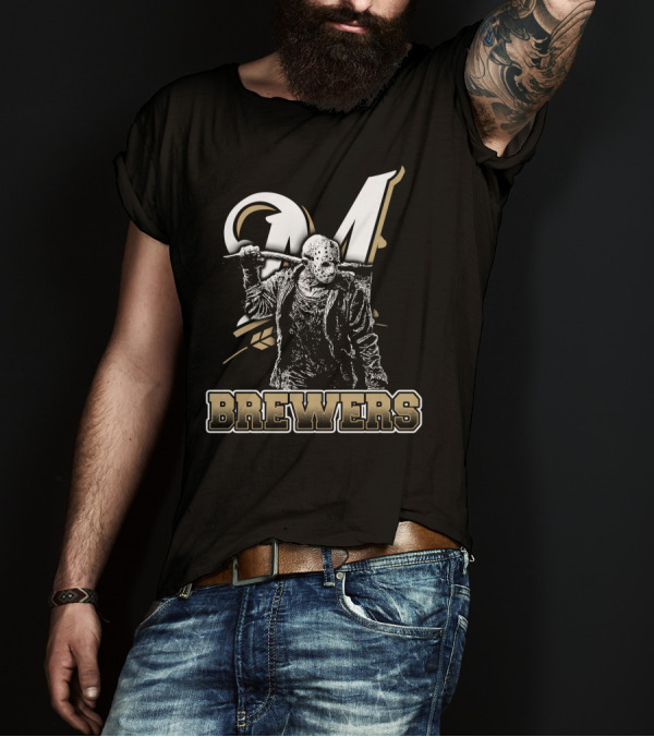 Mashup Of Jason Voorhees With Milwaukee Brewers Fans Aesthetic T-Shirt