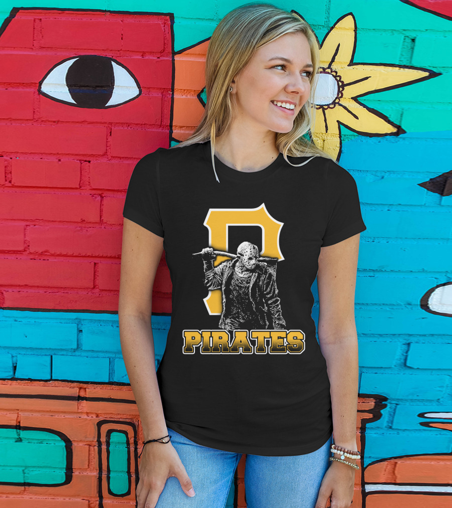Jason Voorhees With Pittsburgh Pirates Symbol And Text Pirates T-Shirt