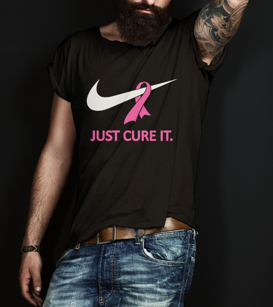 Just Cure It Pink Ribbon Breast Cancer Awareness Swoosh T-Shirt