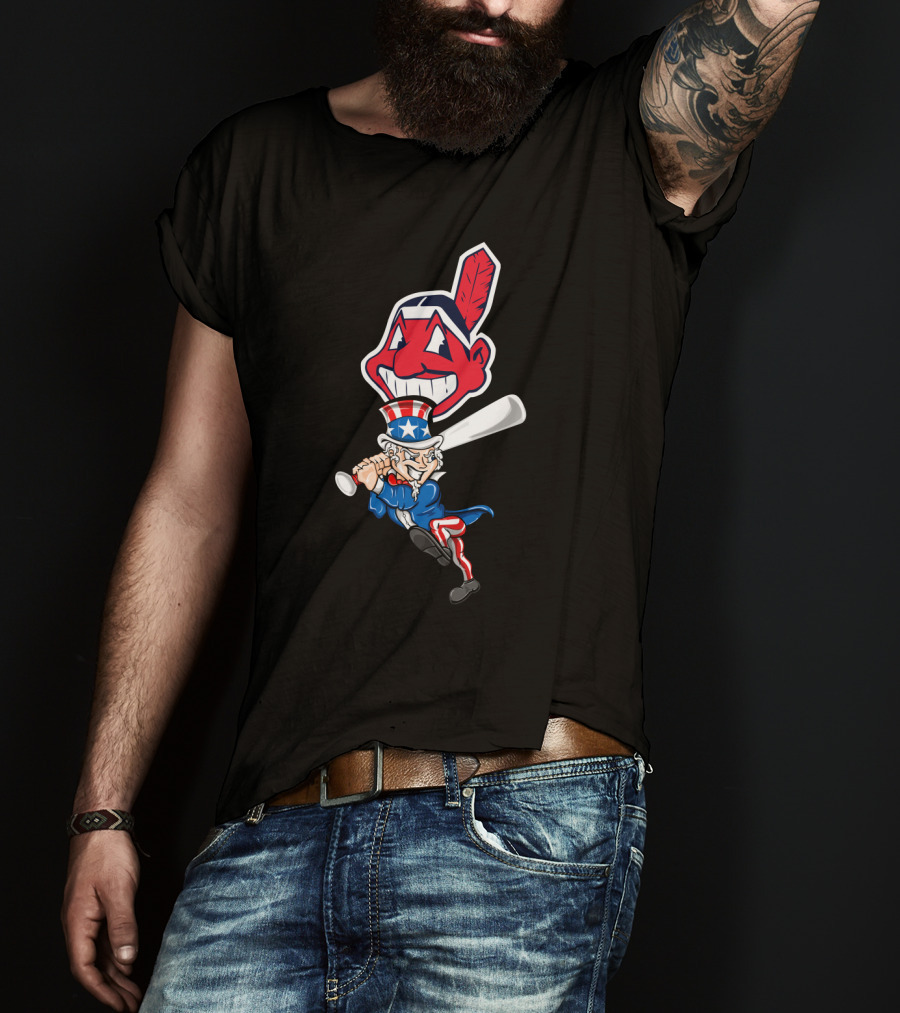 Cleveland Indians 4Th Of July Uncle Sam Baseball Chief Wahoo Logo Patriotic Celebration T-Shirt