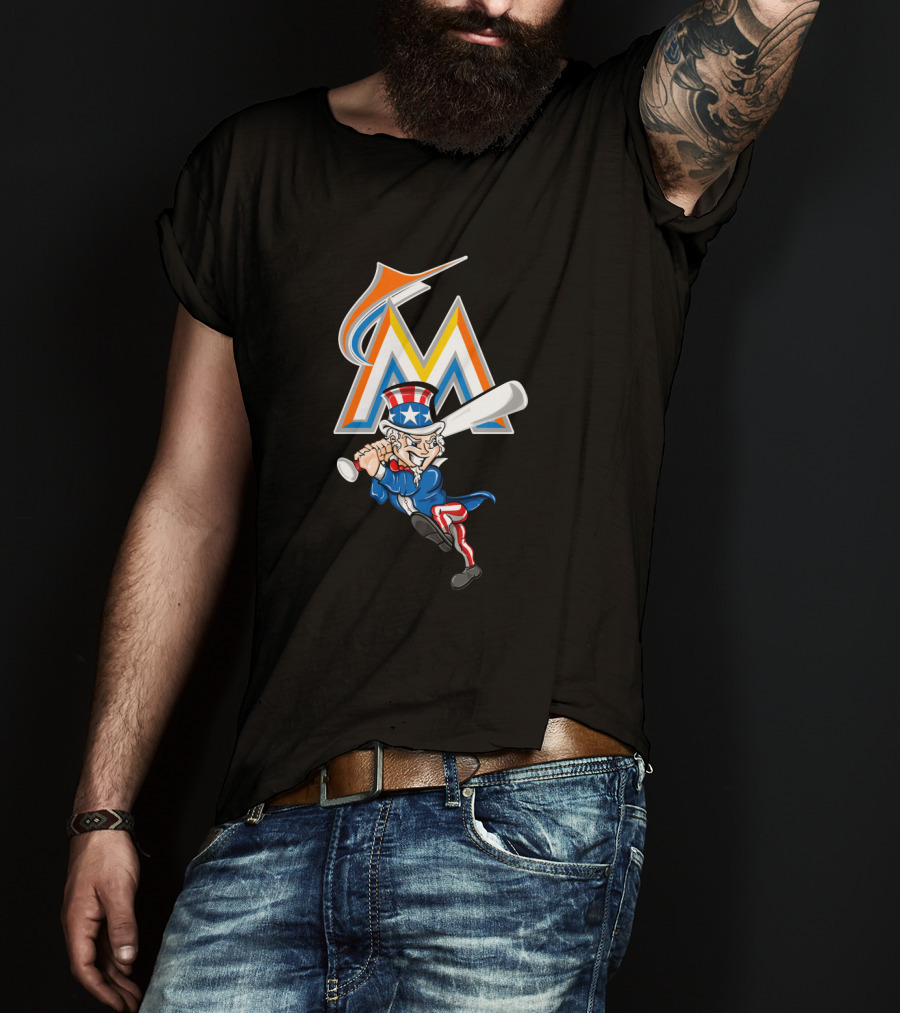 Miami Marlins Uncle Sam Baseball July Fourth Celebration T-Shirt