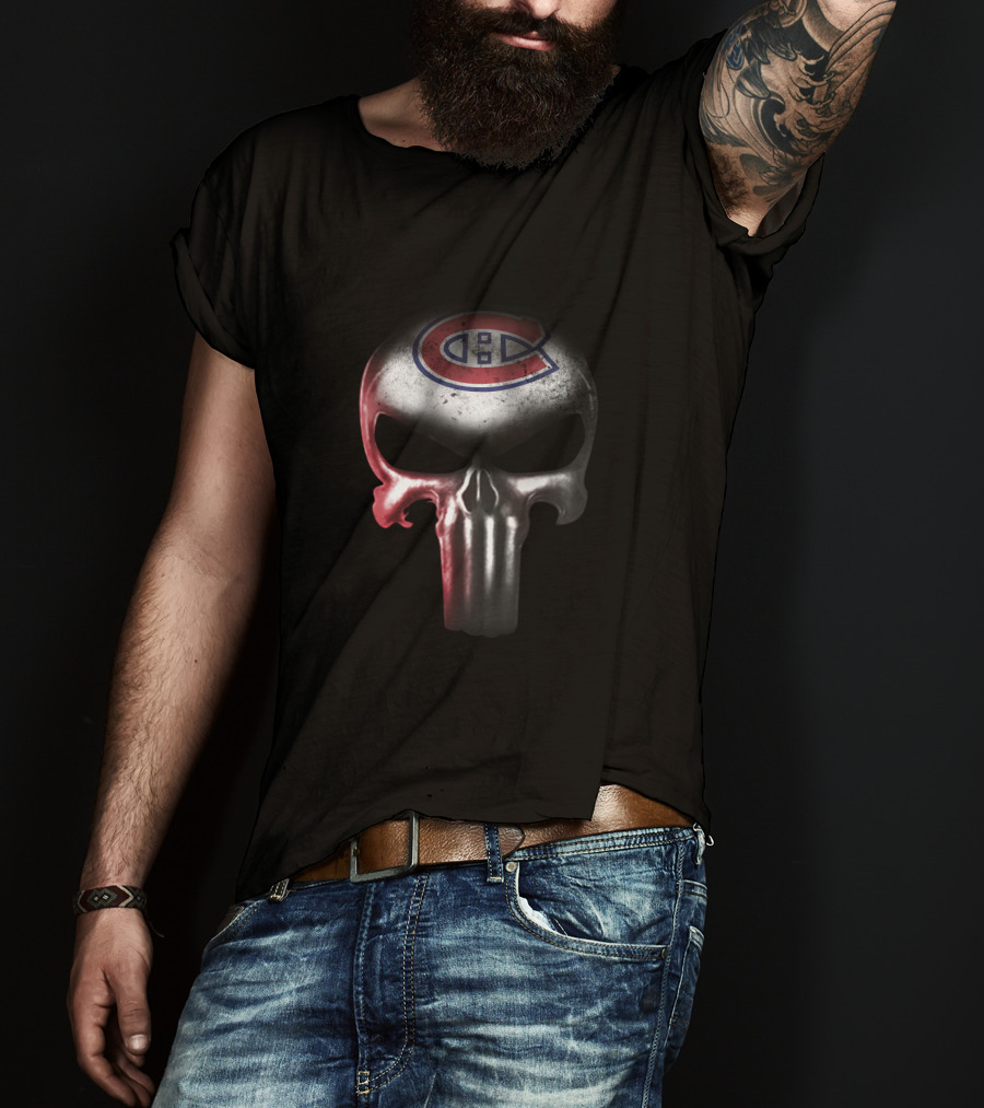 Punisher Skull With Montreal Canadiens Logo For Fans T-Shirt