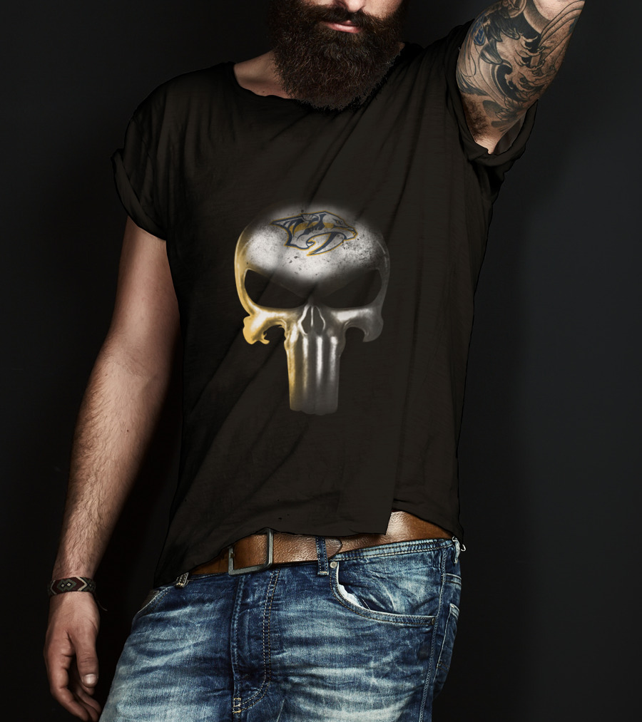 Nashville Predators Fans Punisher Skull Combination With Team T-Shirt