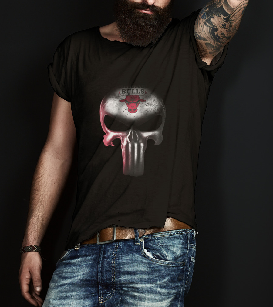 Chicago Bulls Punisher Skull Logo Crossover For Fans T-Shirt