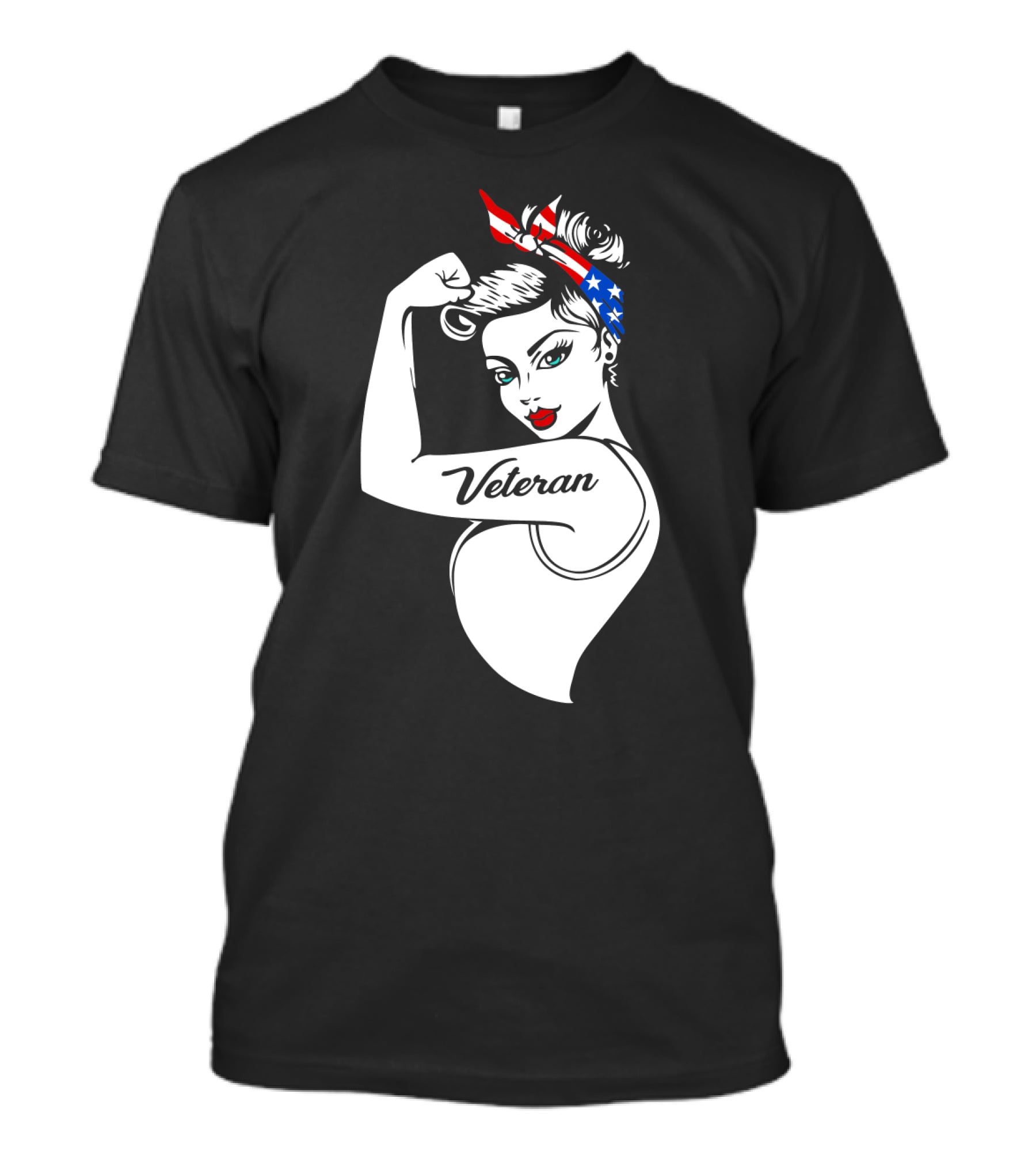 Veteran Strong Woman With Patriotic Headband Rosie The Riveter Style T-Shirt