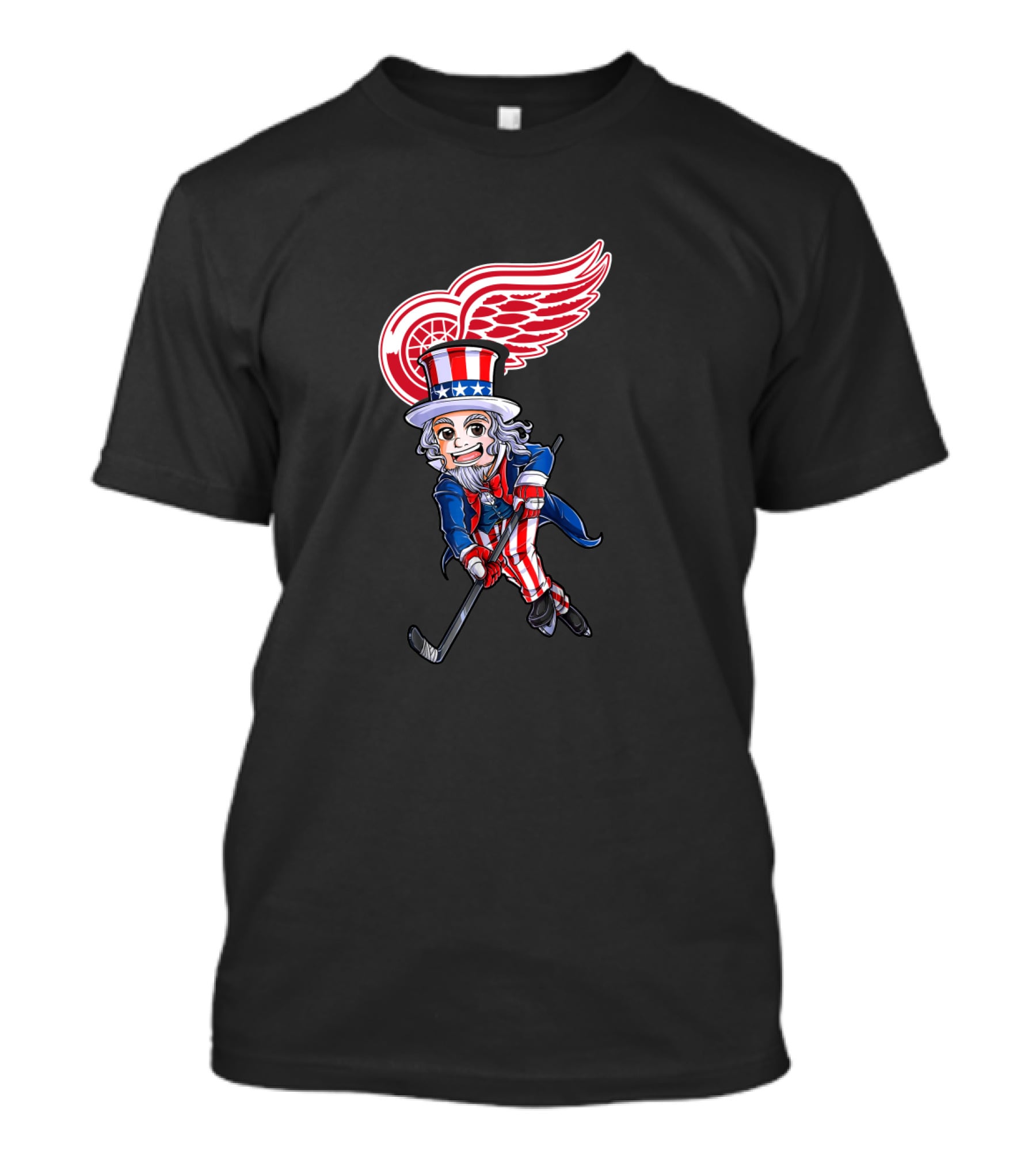 Uncle Sam Hockey With Detroit Red Wings Logo For 4Th Of July Celebration T-Shirt