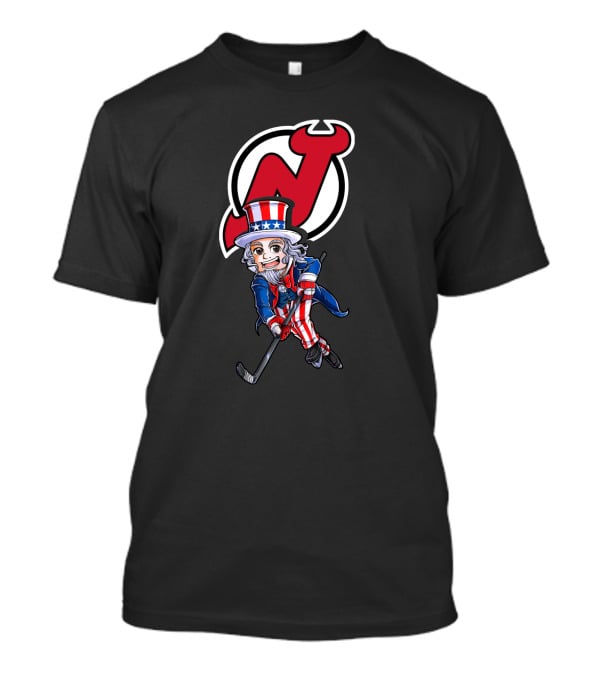 Uncle Sam Hockey Action With New Jersey Devils Independence Day T-Shirt