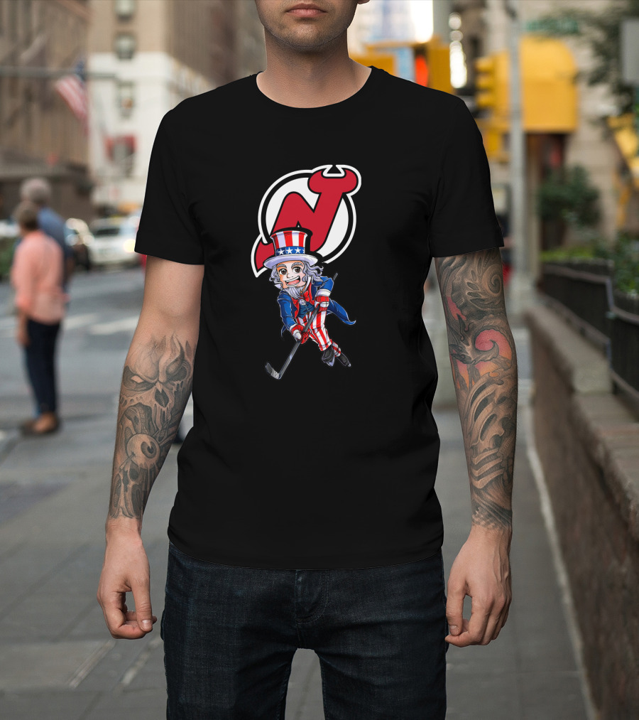 Uncle Sam Hockey Action With New Jersey Devils Independence Day T-Shirt