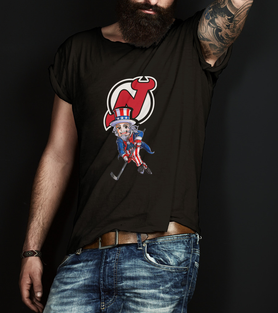 Uncle Sam Hockey Action With New Jersey Devils Independence Day T-Shirt