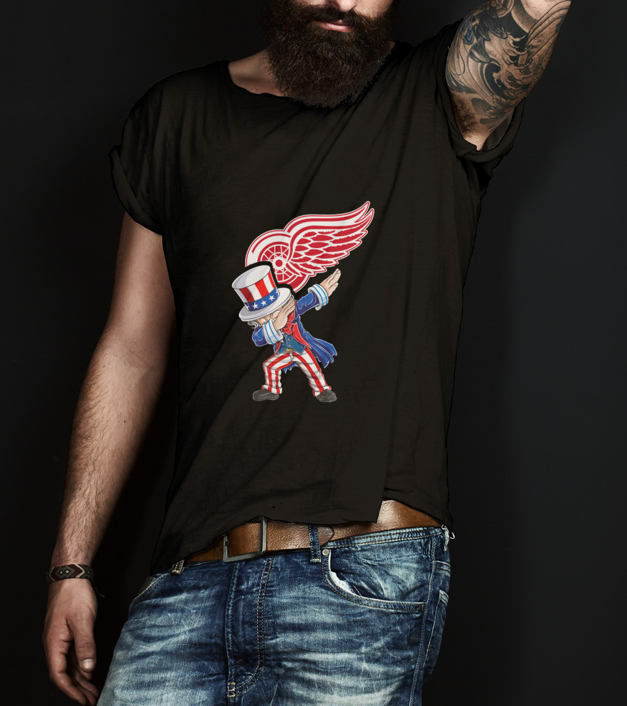 Uncle Sam Dabbing With Detroit Red Wings Logo 4Th Of July T-Shirt