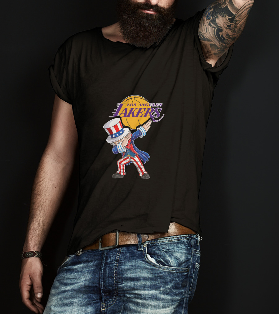 Uncle Sam Dabbing Los Angeles Lakers 4Th Of July Basketball Celebration T-Shirt