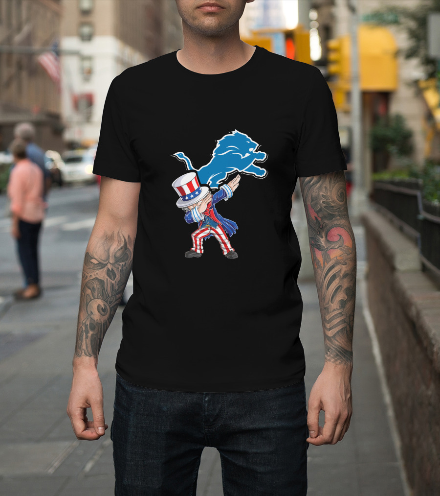 Uncle Sam Dabbing Detroit Lions 4Th Of July Fans T-Shirt