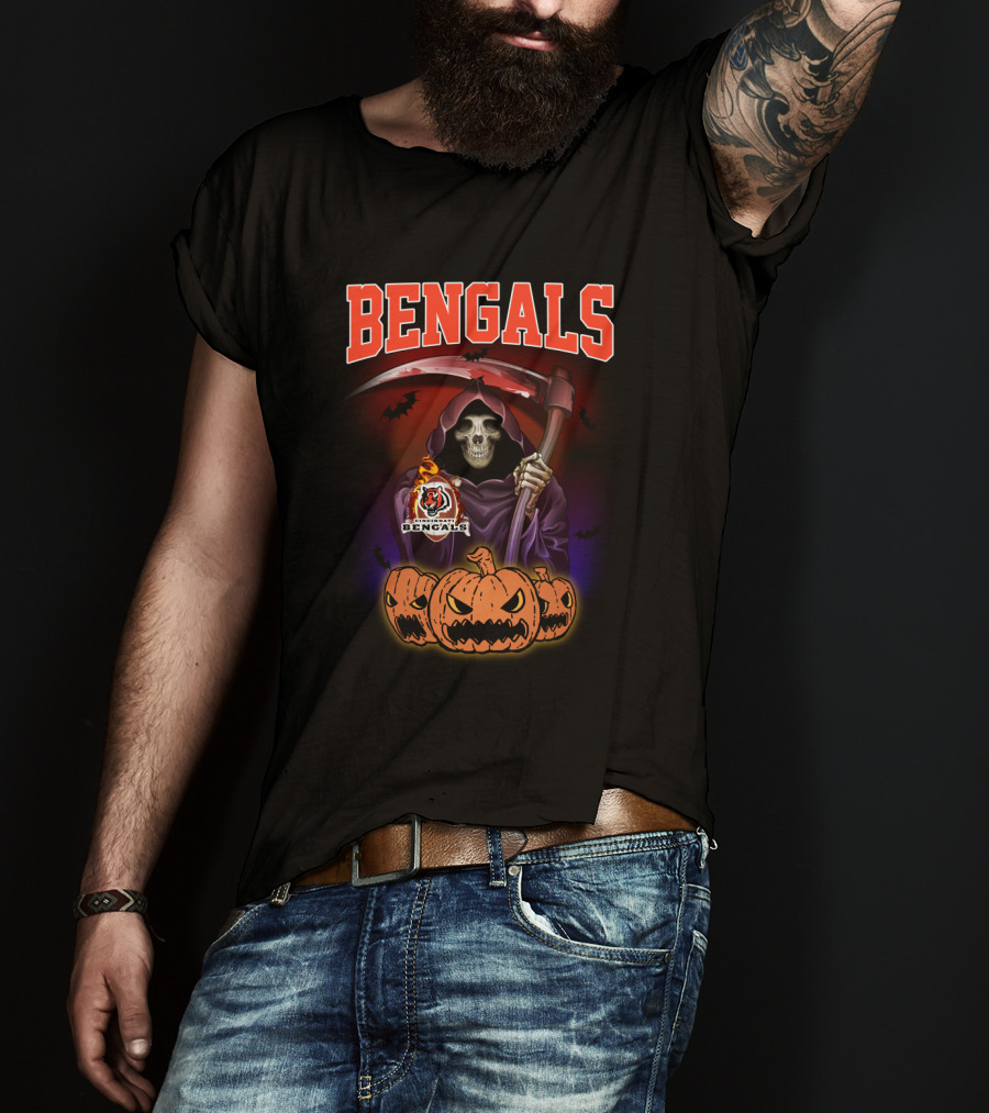 Bengals Cincinnati Reaper With Pumpkins And Scythe Halloween T-Shirt