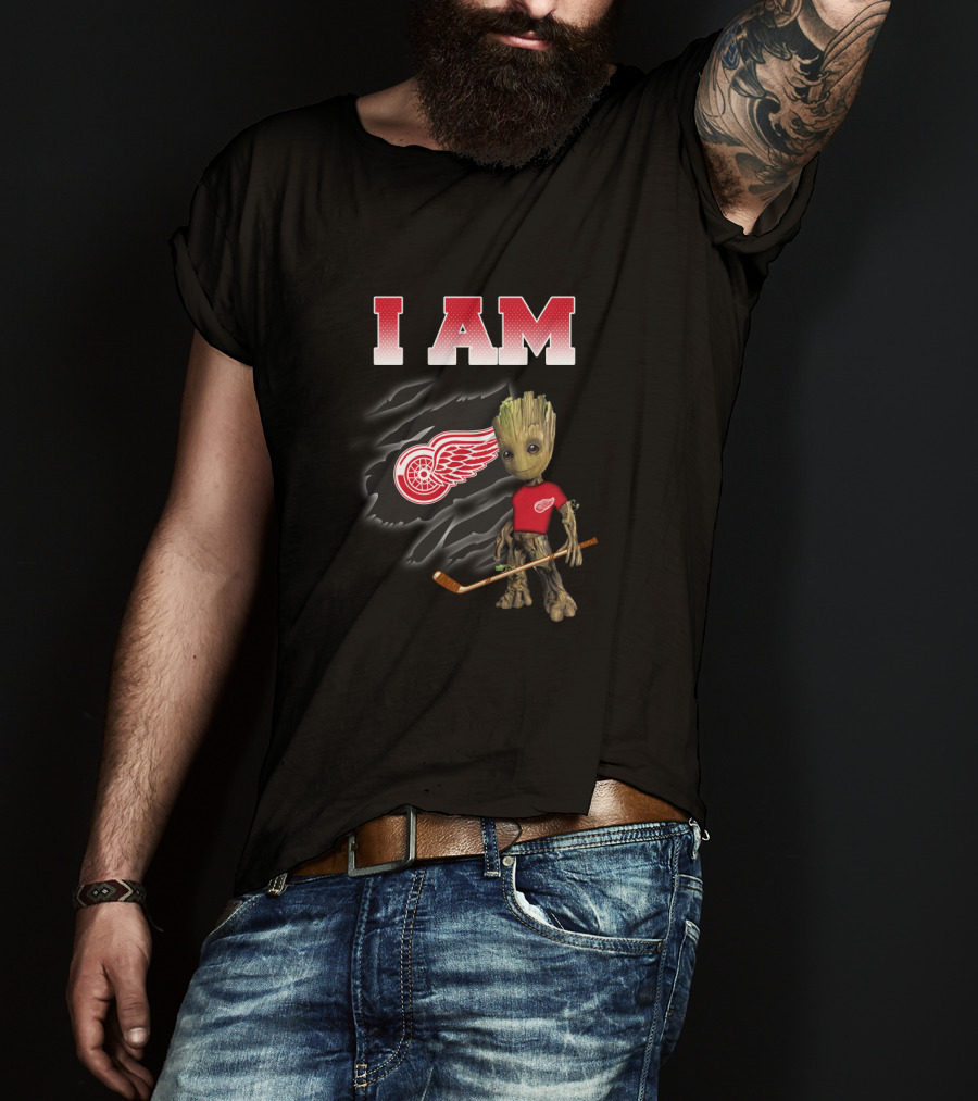 I Am Detroit Red Wings Groot Fan Hockey Nhl Guardians Of The Galaxy T-Shirt