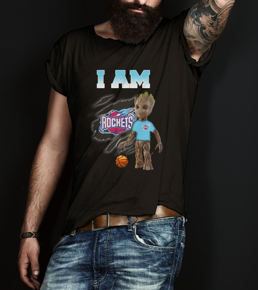 I Am Rockets Groot With Basketball Fan Gear T-Shirt