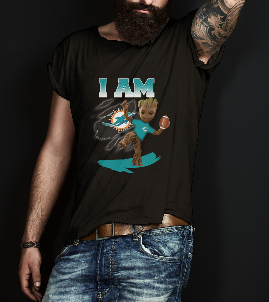 I Am Miami Dolphins Groot With Football T-Shirt