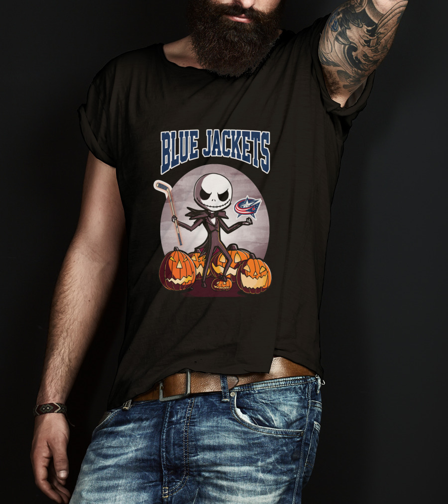 Columbus Blue Jackets Jack Skellington Halloween NHL Pumpkins T-Shirt