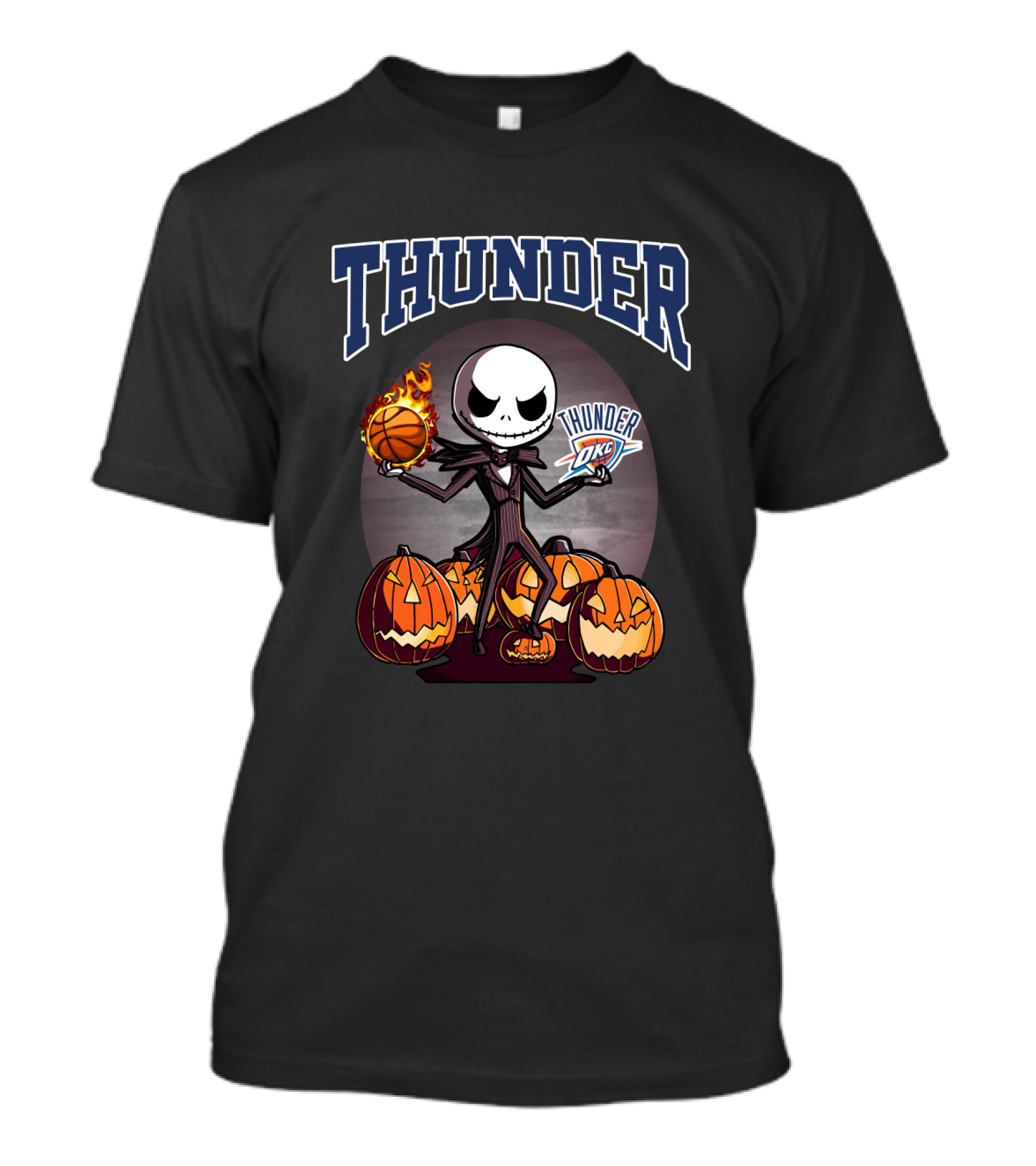 Thunder Jack Skellington Halloween Oklahoma City Thunder Basketball Pumpkins T-Shirt