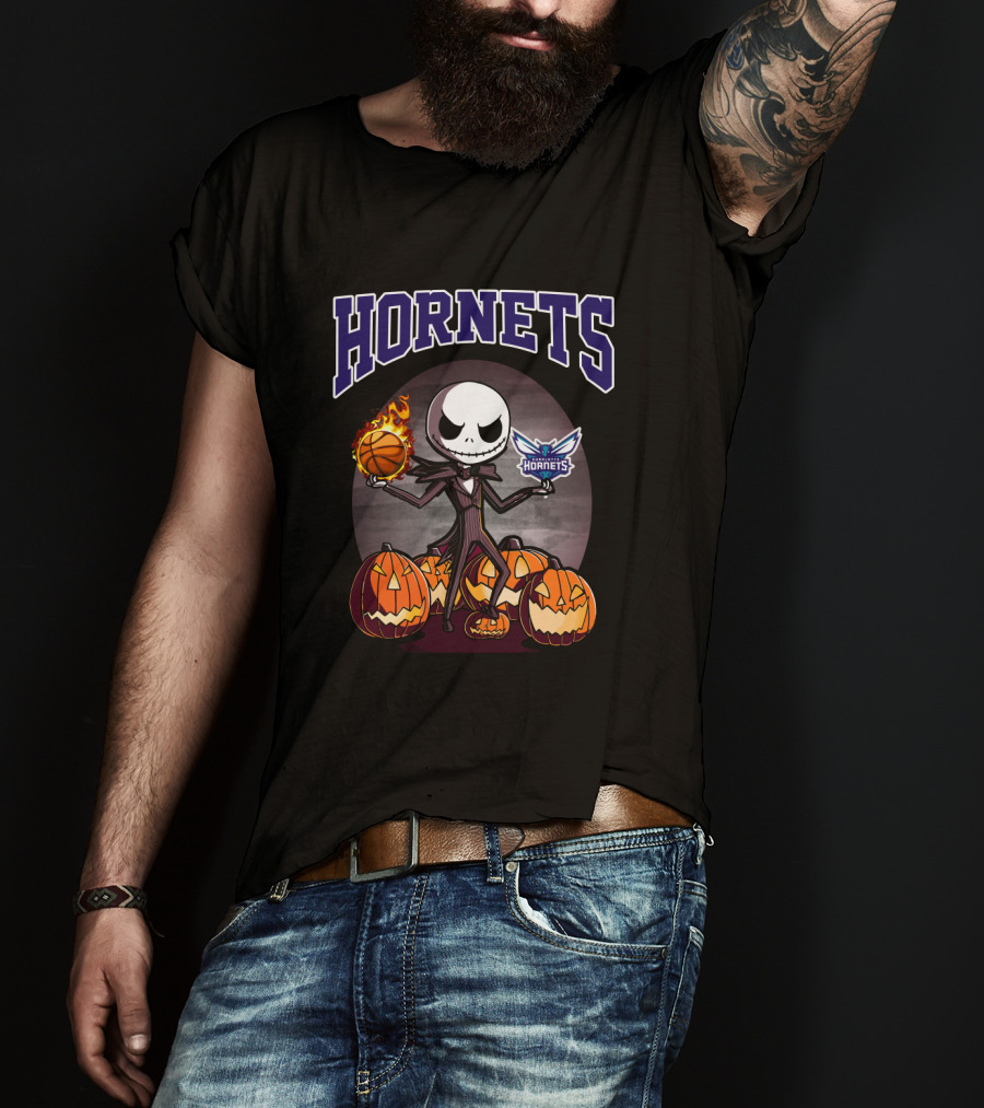 Hornets Jack Skellington Halloween Basketball Charlotte Pumpkins T-Shirt
