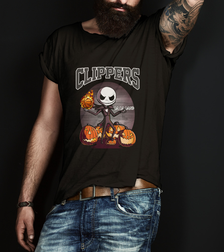 Clippers Jack Skellington Halloween LA La Land Basketball Pumpkins T-Shirt
