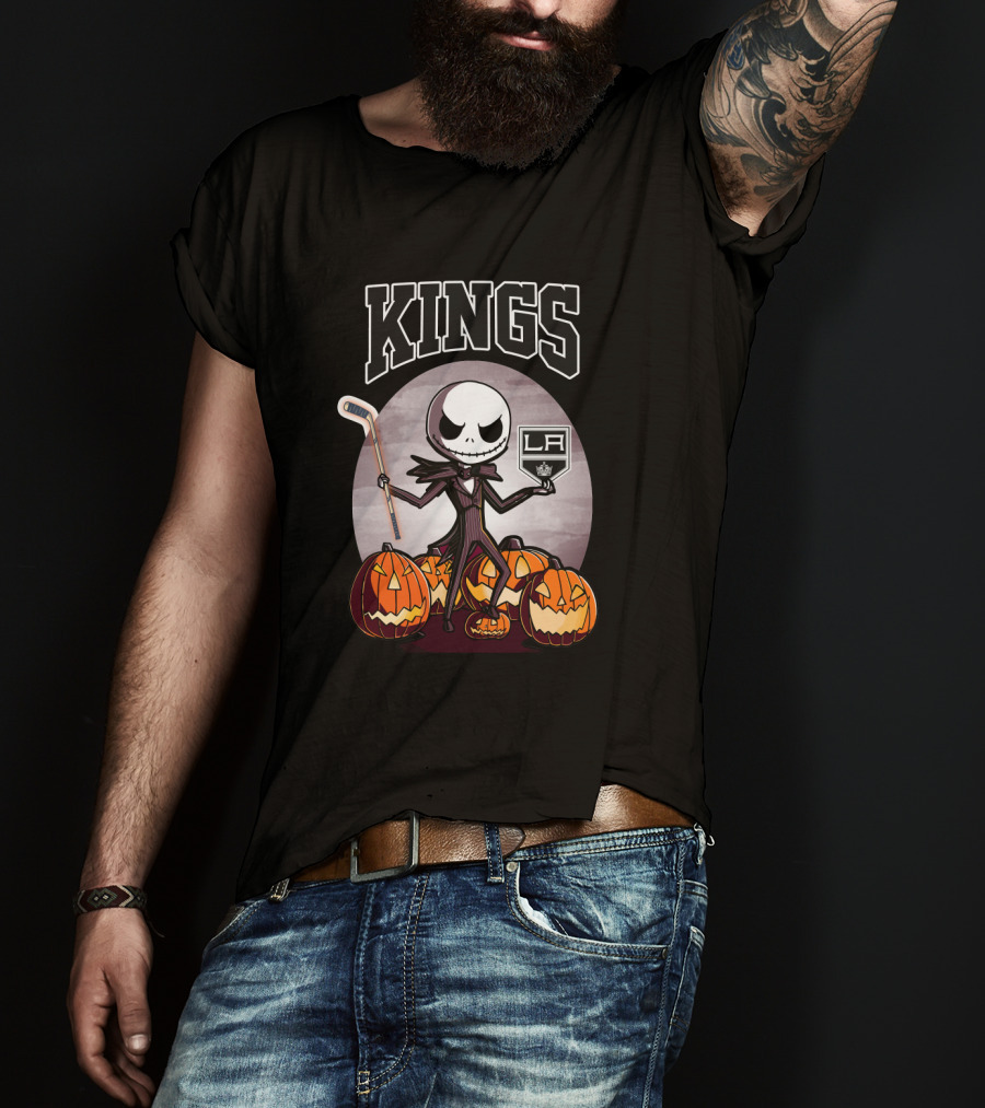 Jack Skellington Los Angeles Kings Hockey Halloween Pumpkins T-Shirt