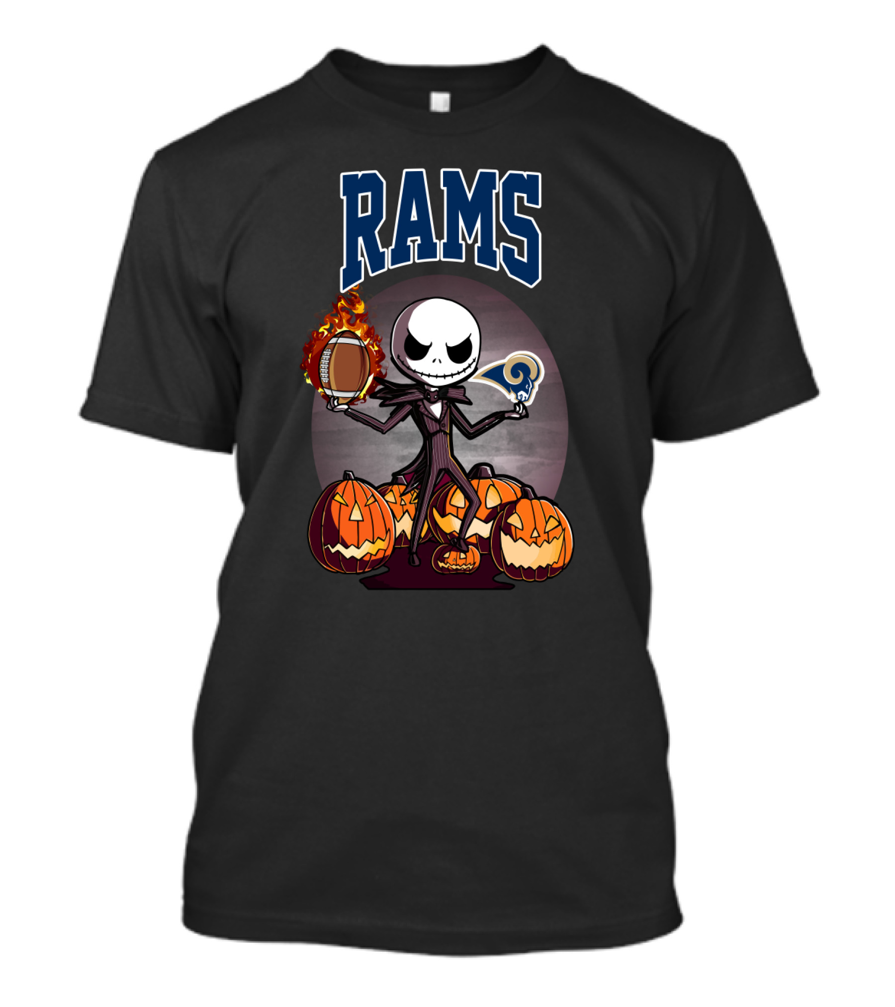 Jack Skellington Los Angeles Rams Halloween Football Pumpkins T-Shirt