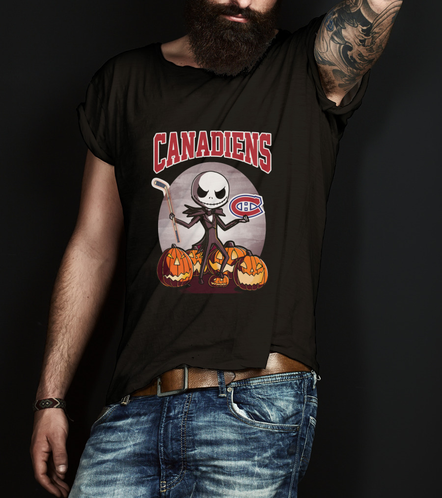Canadiens Jack Skellington Halloween Hockey Pumpkins T-Shirt