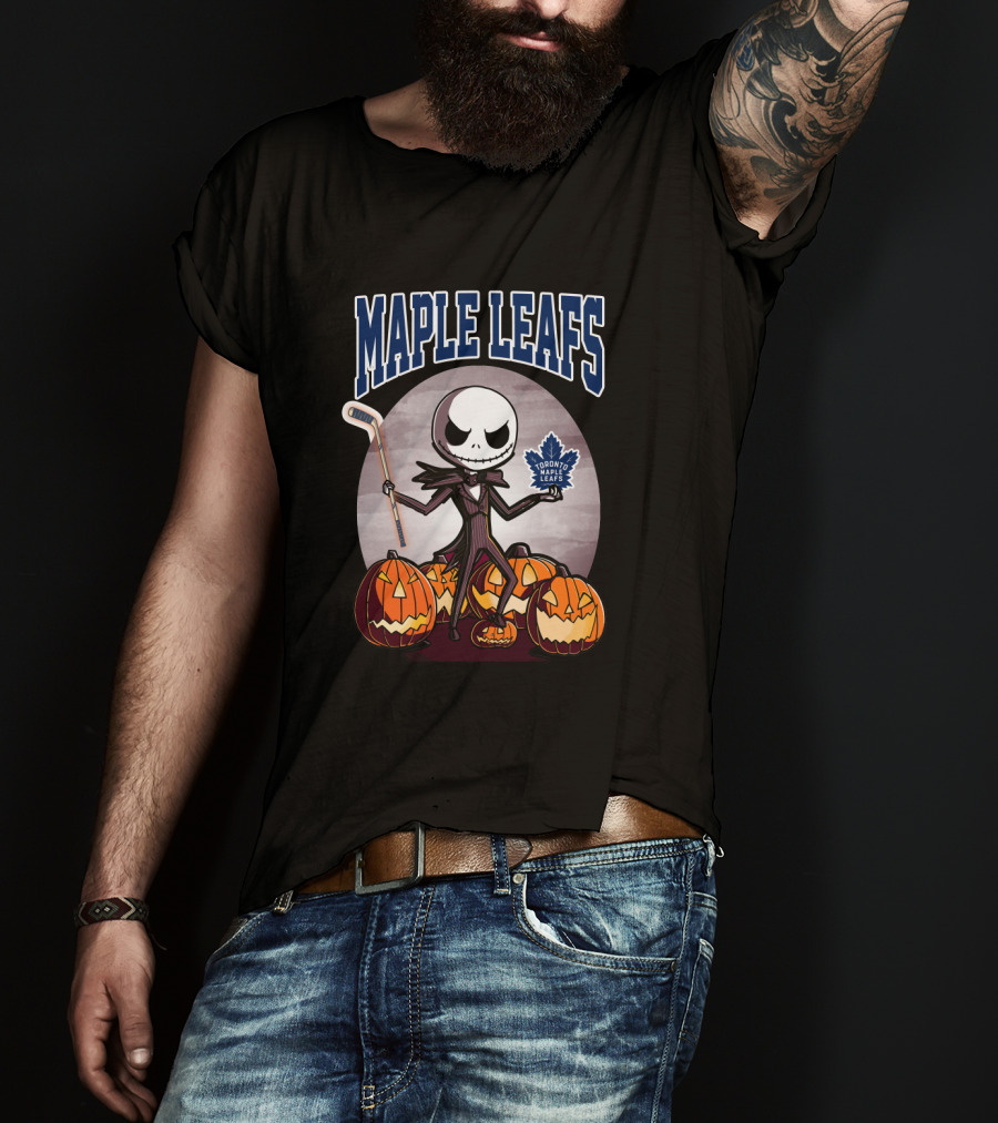Maple Leafs Jack Skellington Halloween Toronto Hockey Pumpkins T-Shirt