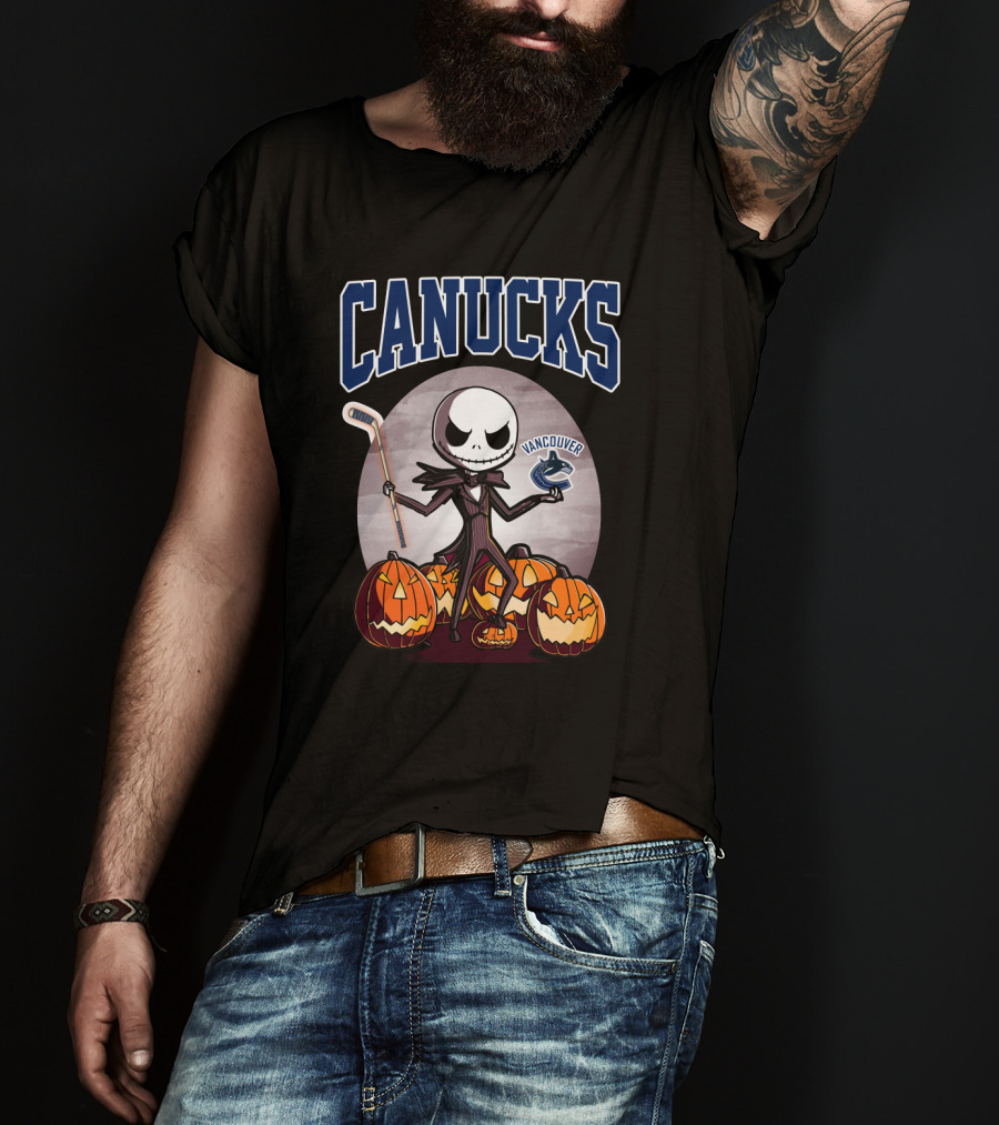 Canucks Jack Skellington Halloween Vancouver Hockey Pumpkins T-Shirt