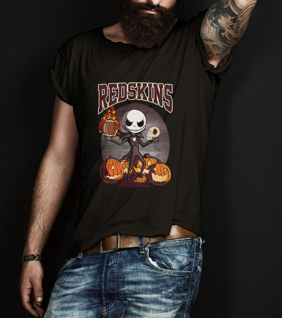 Redskins Jack Skellington Halloween Pumpkins Football Nfl Theme T-Shirt