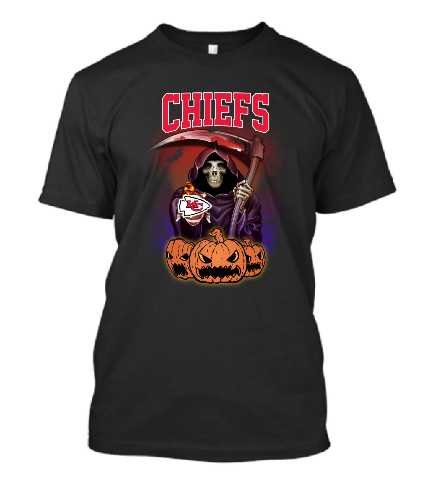 Kansas City Chiefs Reaper Halloween Pumpkins NFL T-Shirt