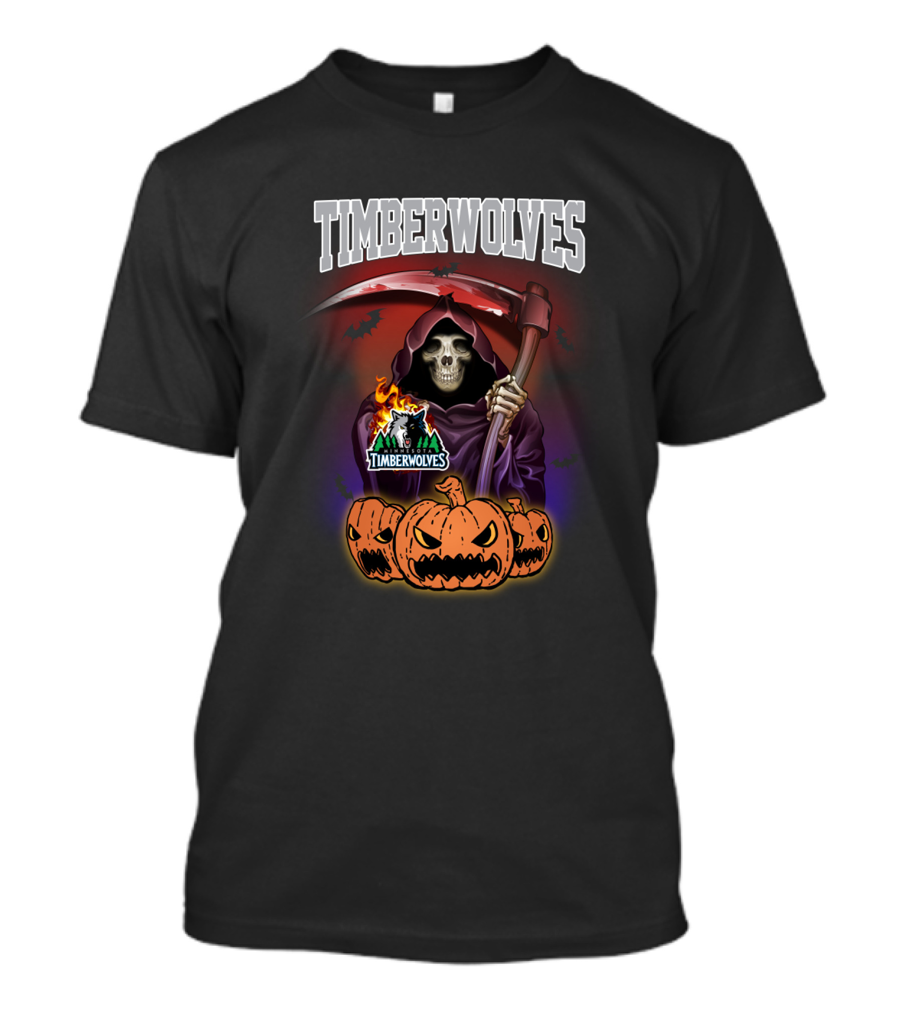 Timberwolves Grim Reaper Halloween Pumpkins Scythe T-Shirt