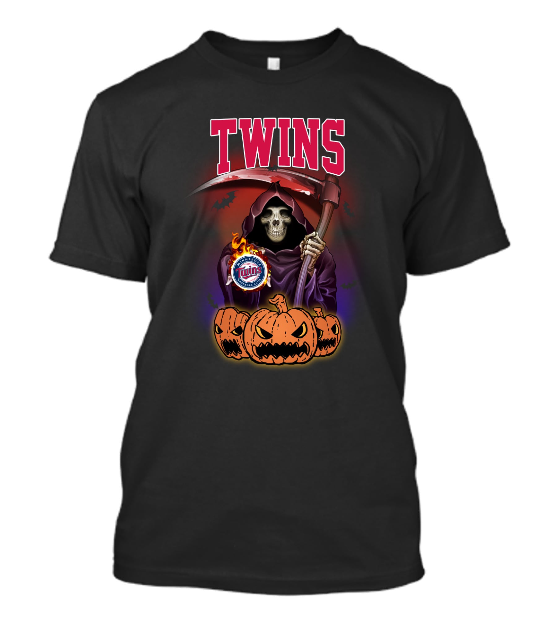 Twins Grim Reaper Halloween Scythe Pumpkins Minnesota Baseball T-Shirt