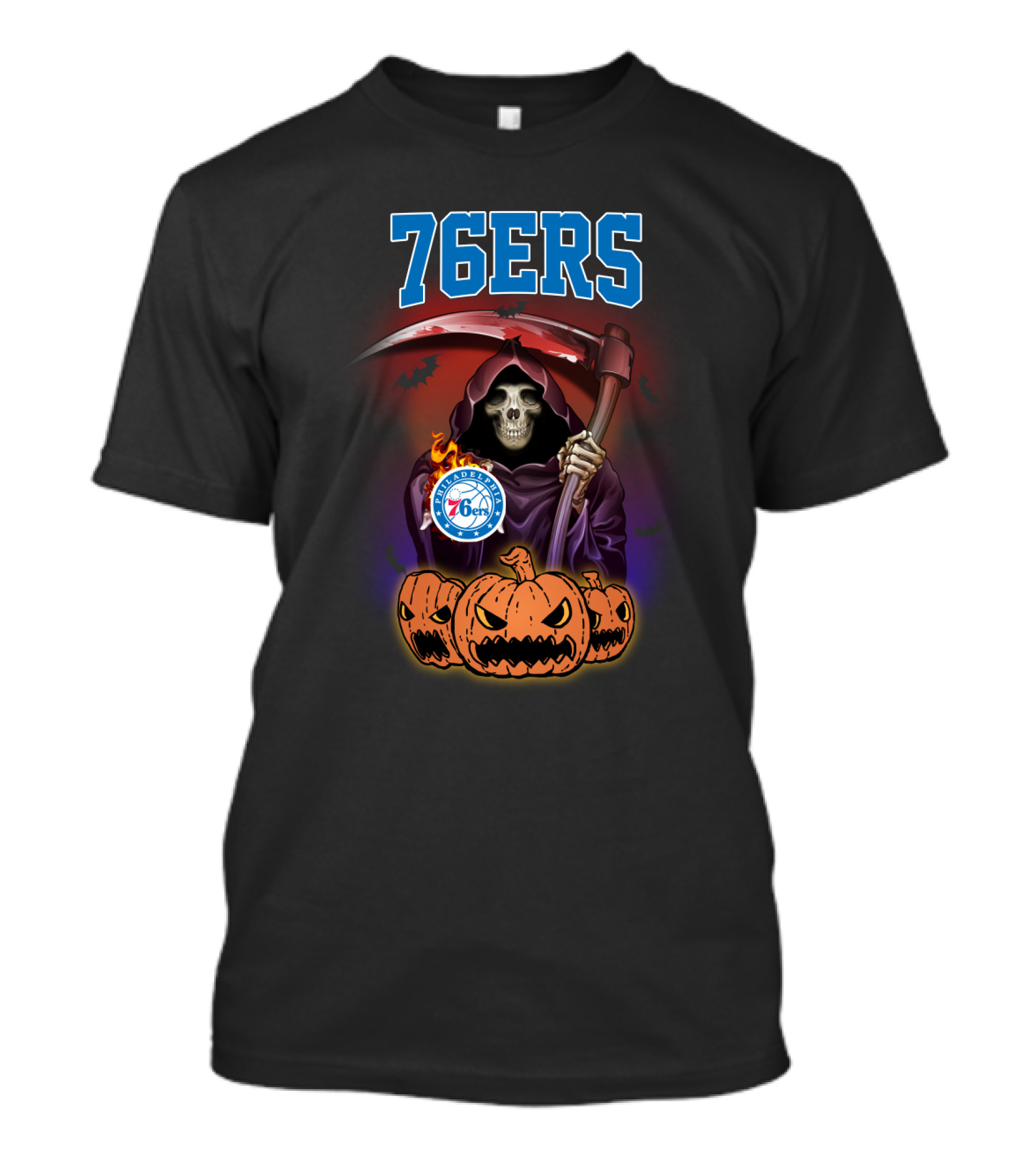 Philadelphia 76ers Reaper Halloween Pumpkins Basketball T-Shirt
