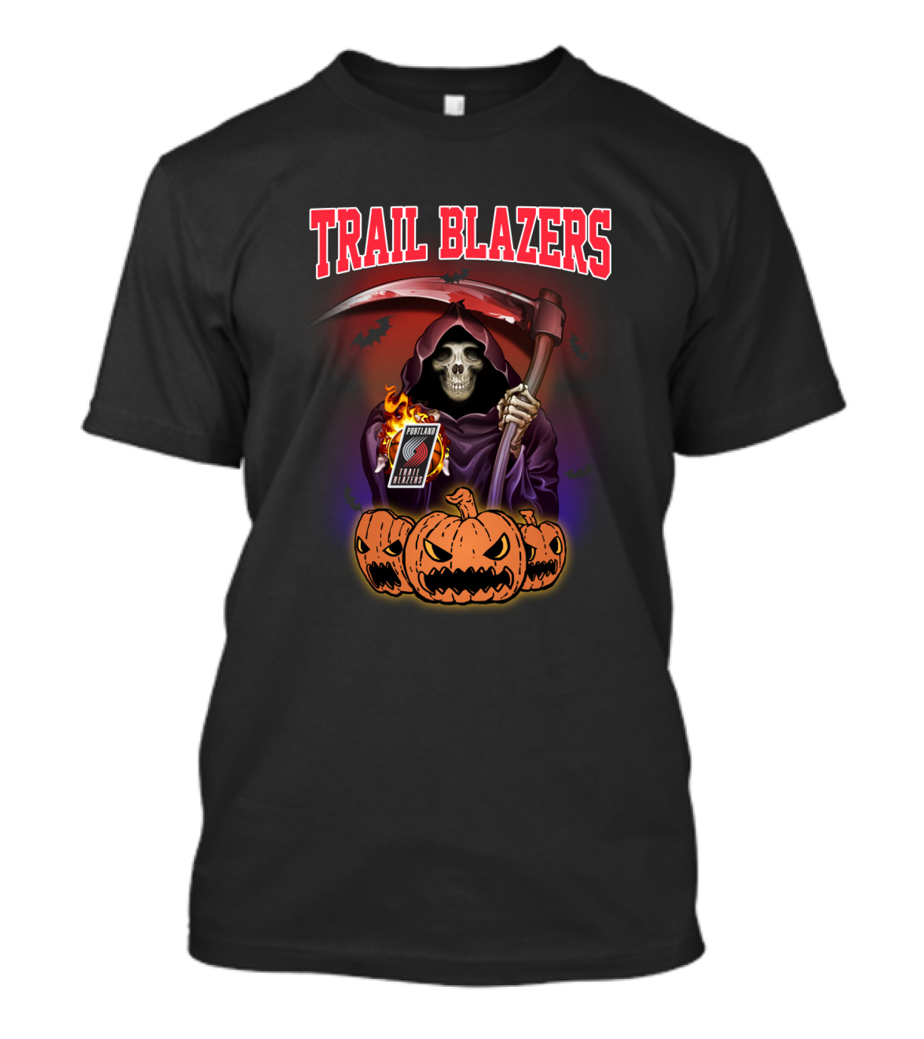 Trail Blazers Halloween Grim Reaper With Scythe And Pumpkins T-Shirt