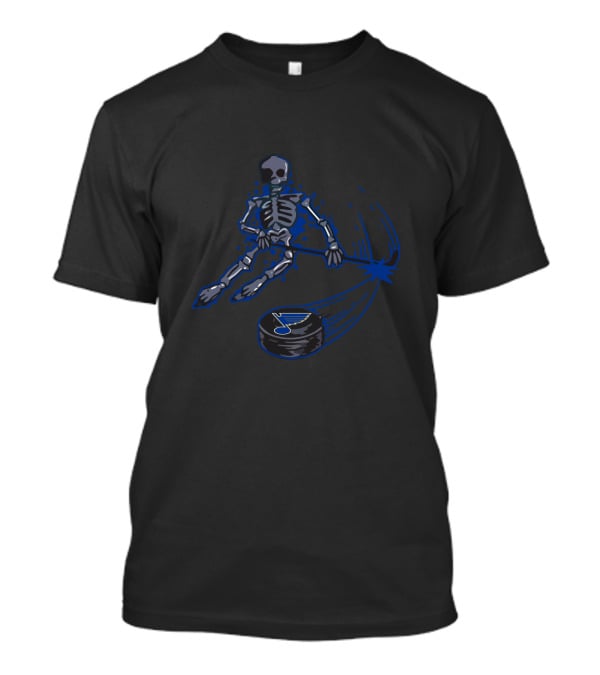 Skeleton Hockey Player With St. Louis Blues Logo Puck T-Shirt